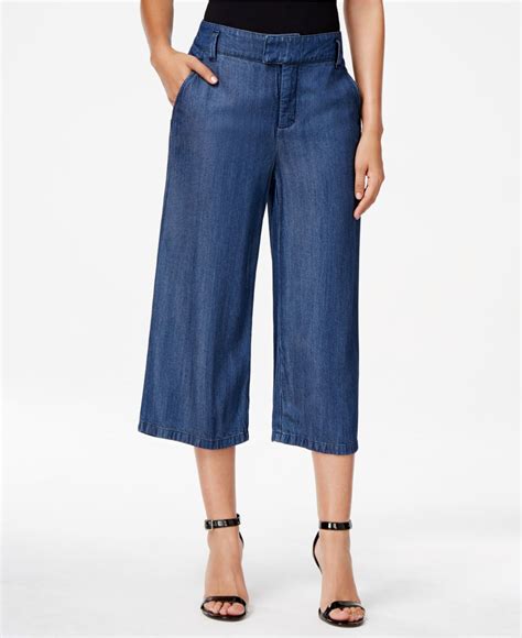 Nydj Petite Dark Blue Wash Denim Culottes Lyst