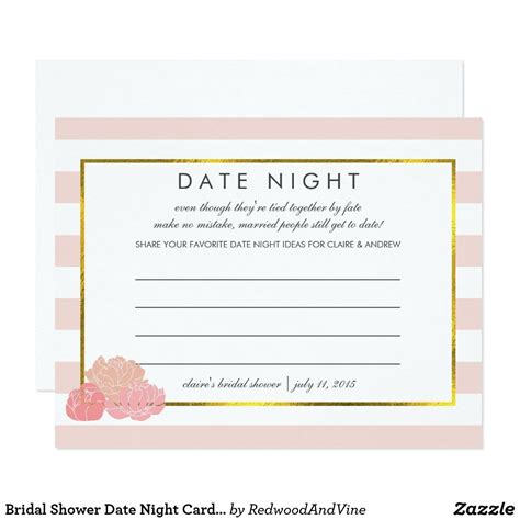 Bridal Shower Date Night Cards Pink Stripe Peony Pink Stripes Background Floral Invitation