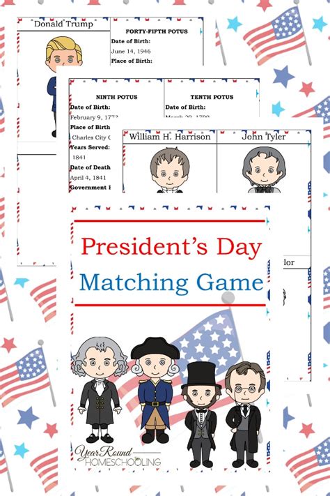 President's Day Matching Game - Year Round Homeschooling