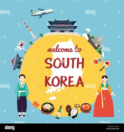 Welcome To South Korea With Landmarks And Tradition Stock Vector Image