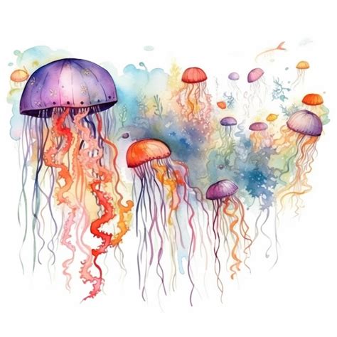 Premium Photo | Watercolor illustration of a jellyfish.