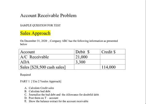 Solved Account Receivable Problem Sample Question For Test