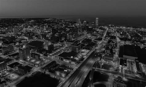 Sunset Behind Milwaukee Skyline - Wisconsin Aerial Media