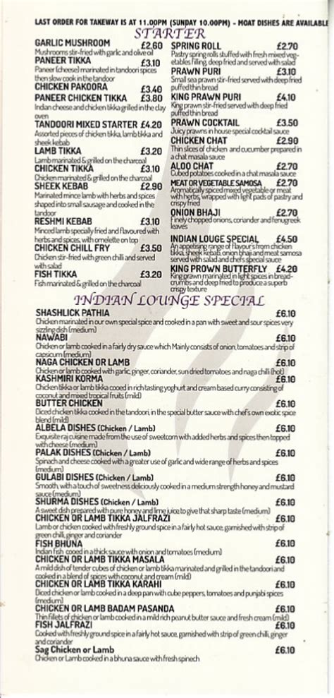 Indian Lounge Maestegs Full Menu Online