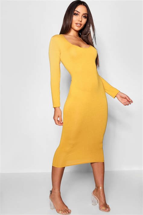 Square Neck Long Sleeved Bodycon Dress Long Sleeve Bodycon Dress