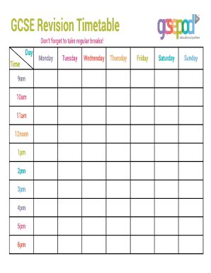 GCSE Revision Timetable - Fill and Sign Printable Template Online