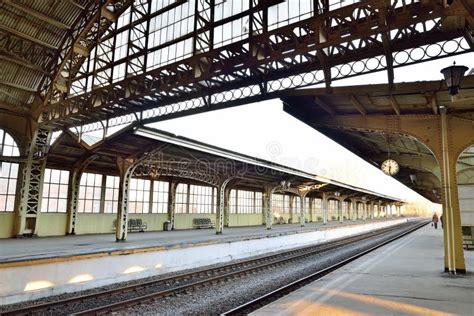 A Deserted Railway Platform Vitebsk Station At Sunset Stock Image