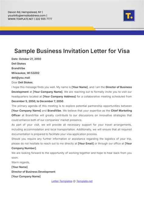 Free Business Invitation Letter For Visa Template Edit Online And Download