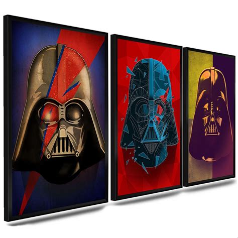 Quadros Decorativo Kit3 Capacete Darth Vader Star Wars Desenhos Sala