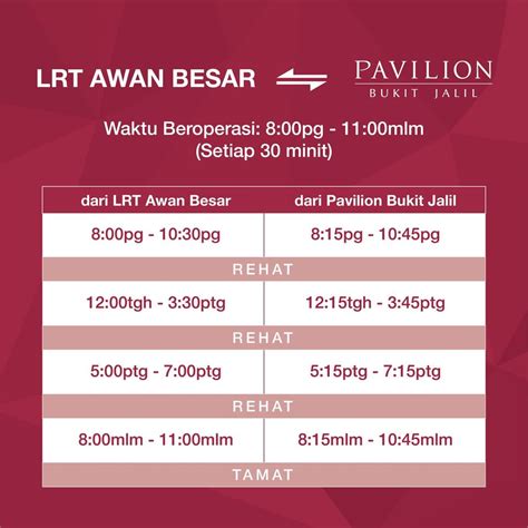 Dec Feb Pavilion Bukit Jalil Free Shuttle Service