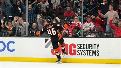 Trevor Zegras Anaheim Ducks 1000th Victory Tsnca