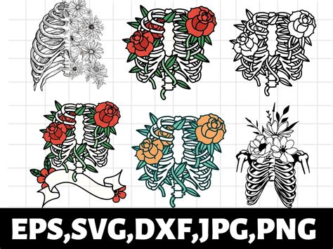 Floral Ribcage Svg Rib Cage Svg Skeleton Svg Gothic Shirt Vinyl Stencil