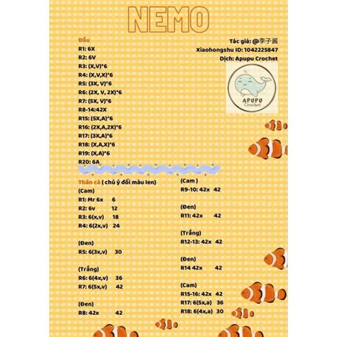 Chia sẻ chart móc len Chart Móc Cá Hề Nemo tải xuống file PDF - SKU:JX7Z5C