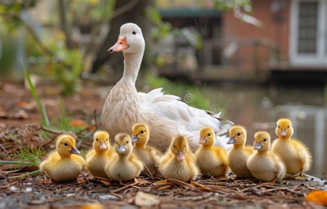 mother duck   ducklings  standing   field  mother