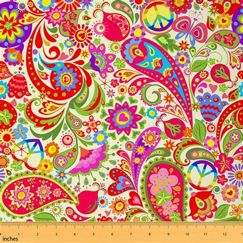 Bohemian Paisley Fabric By The Yard Colorful Flowers Polyester Fabric