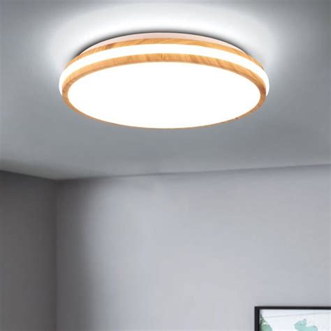 Plafonnier Led Bois W Ronds Imitation Grain De Bois Moderne