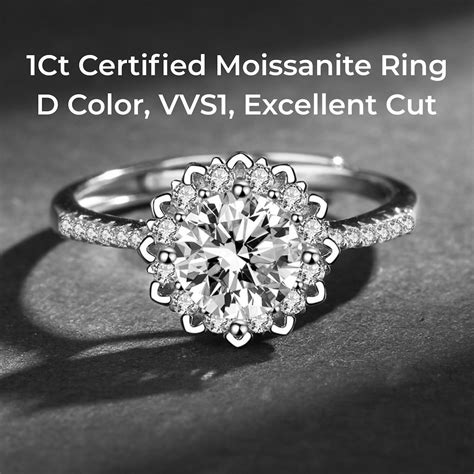 Certified 1 Carat Moissanite Diamond Enagement Ring 6 Prong Floral