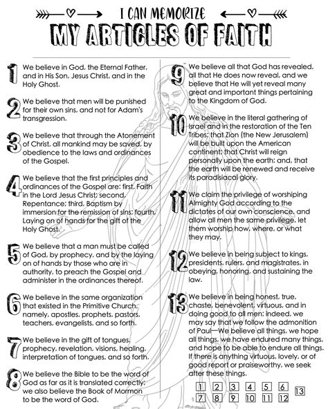 Articles of Faith Printable With Certificate - Etsy