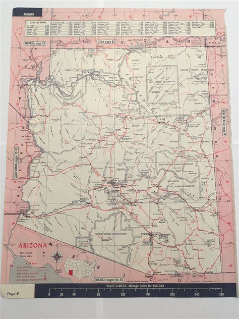 S Arizona State Map Vintage Atlas Etsy