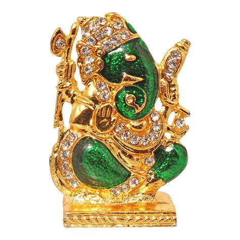 Art N Hub Brass K Gold Plated With Stones Hindu God Shri Ganesh Car