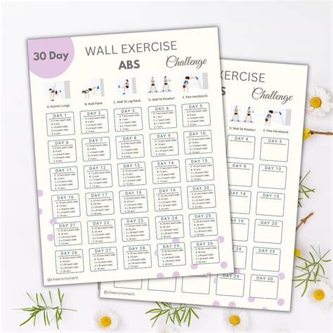 30 Day Abs Wall Exercise Challenge Printable Abs Workout Planner Quick