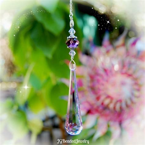 Purple Raindrop Swarovski Crystal Suncatcher Rearview Mirror Etsy