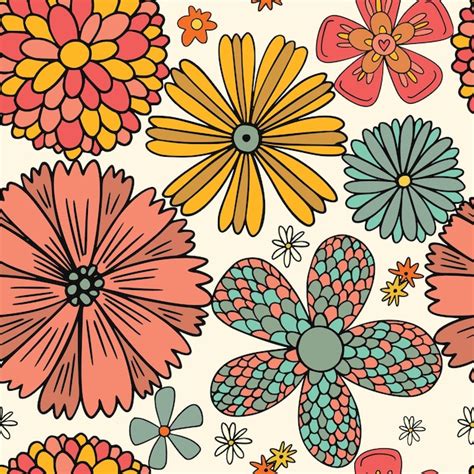 Motif de fleurs hippie rétro des années 70 sans couture Vintage groovy