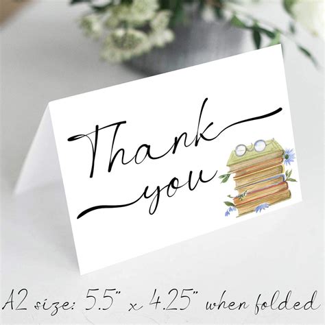 Printable Watercolor Book Thank You Card Printable Book Etsy