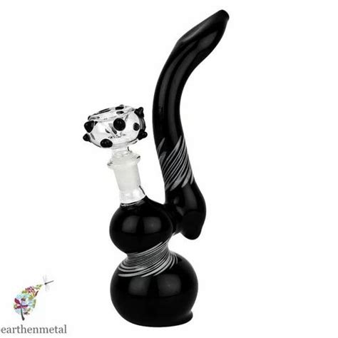 Earthen Metal Glass Black Color Designer Bubbler Water Smoking Pipe At