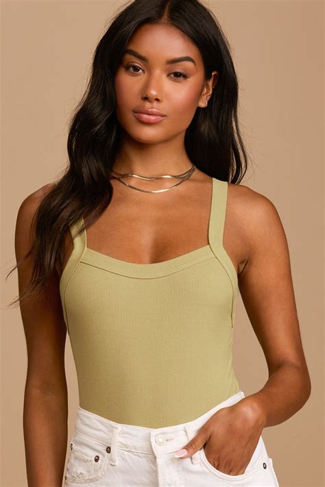 Light Green Bodysuit Ribbed Knit Bodysuit Sleeveless Bodysuit Lulus