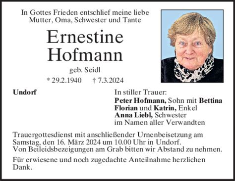 Traueranzeigen Von Ernestine Hofmann Mittelbayerische Trauer