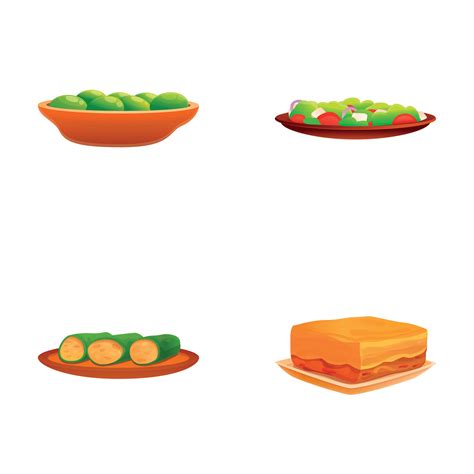 Different Dish Icons Set Cartoon Vector Freshly Prepared Dish