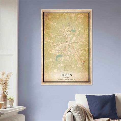 Vintage Pilsen Czechia Map Poster, Pilsen City Road Wall Art Print