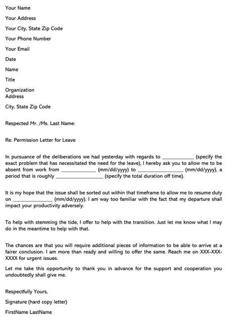 Letter Requesting Time Off From Work Collection Letter Template