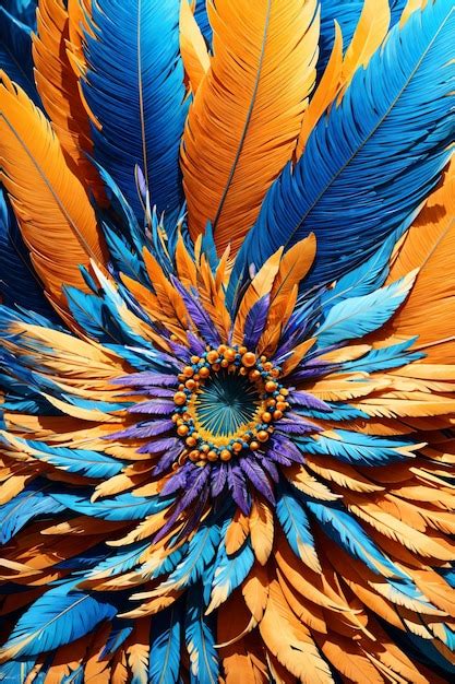 Una Pluma De Pavo Real Con Plumas Naranjas Y Azules Foto Premium