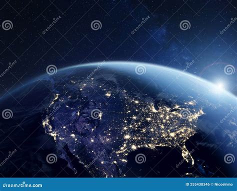 America at Night Viewed from Space with City Lights Showing Activity in ...