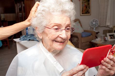 Elderly Lady Getting A Haircut Stock Image Image Of Person Head 245241487