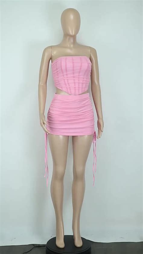 Zhezhe 2024 Knit 2 Piece Skirt Set Women Mini Skirt And Tube Top Set Sexy Club Wear Outfit