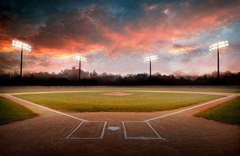 Empty Baseball Field At Sunset