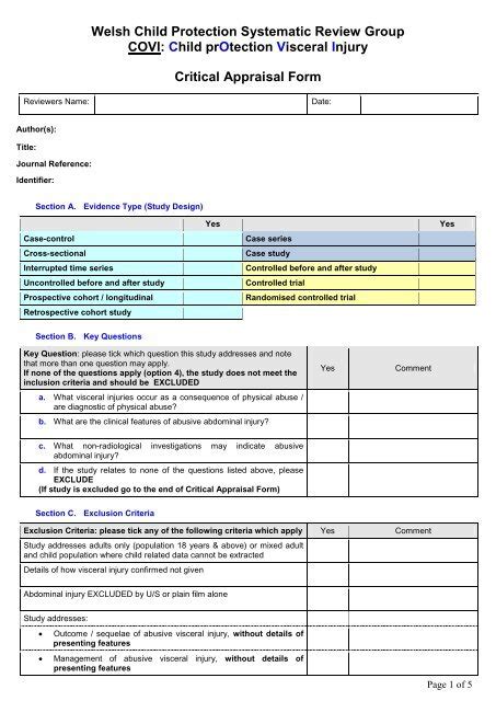 Critical Appraisal Form Core Info