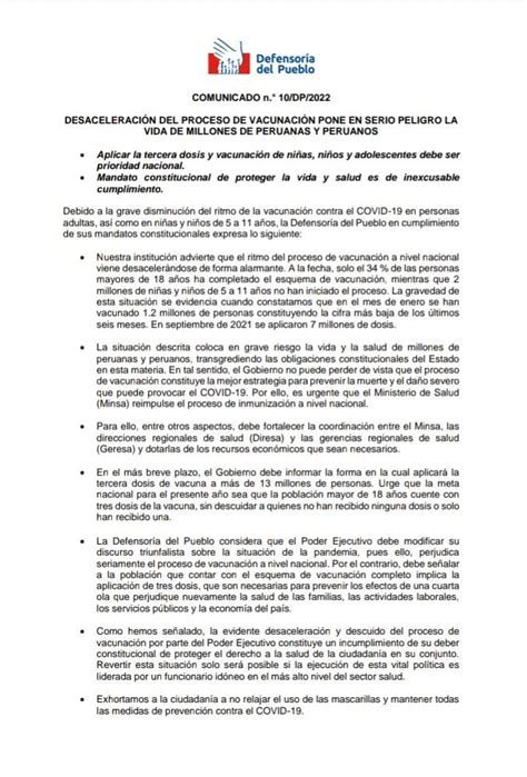 Defensor A Per On Twitter Comunicado Desaceleraci N Del Proceso De