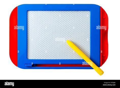 Kids educational toys concept with a blue and red toy magnetic drawing ...