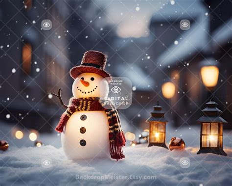 Snowman Backdrop Digital Download Photoshop Overlays, Christmas ...