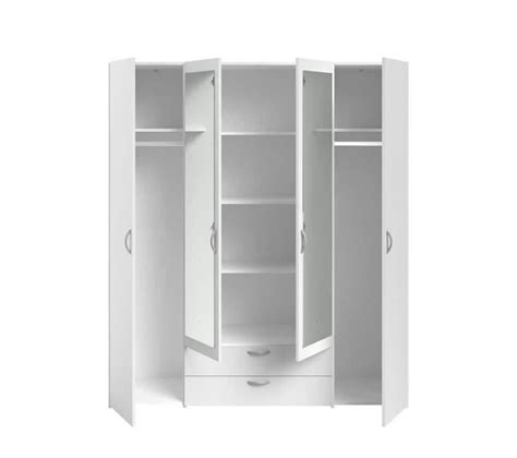 Armoire Varia Décor Blanc 4 Portes Battantes 2 Miroirs 2