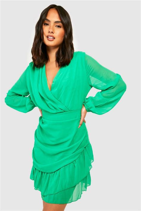 Womens Chiffon Ruffle Wrap Dress Boohoo Uk