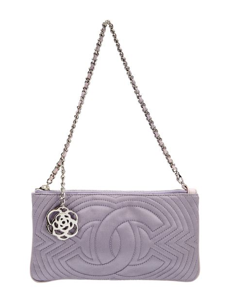 Chanel Satin Camellia Charm Pochette Purple Clutches Handbags