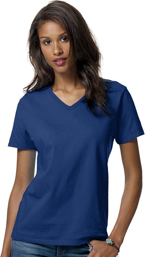 Hanes Womens Short Sleeve V Neck Basic Tee Dazzling Bluefin Large At Amazon Womens Clothing