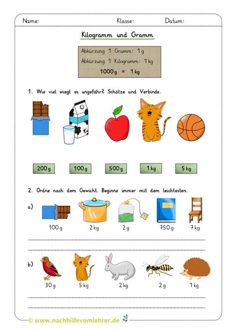 Arbeitsblatt Mathe Gramm Und Kilogramm Klasse Kostenlos Mathespiele