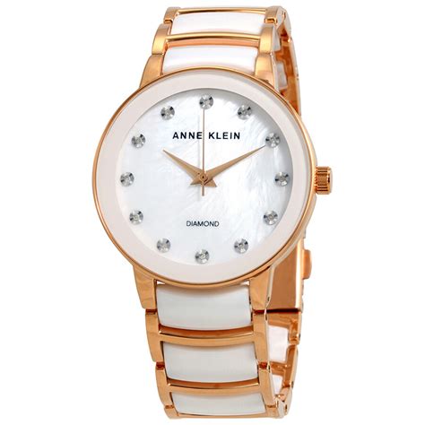 Anne Klein Diamond White Mother Of Pearl Dial Ladies Watch 2672wtrg Anne Klein Watches