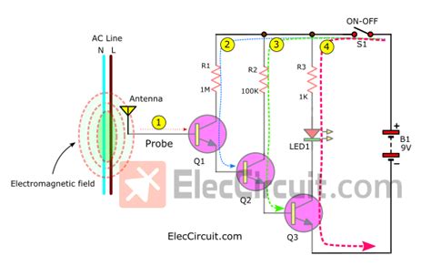 Non Contact Ac Voltage Detector Using Transistors And Ic Eleccircuit